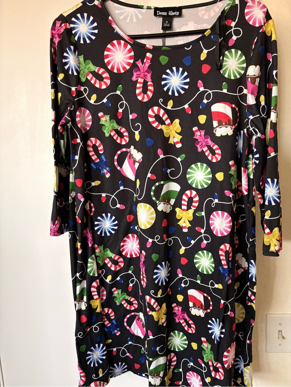 Dress Works Black Christmas Candy Print Midi Dress